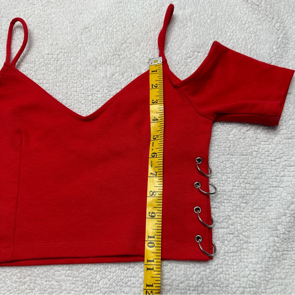 Women’s Red Topshop Cropped Top Cold Shoulder Spaghetti Strap V neck - Picture 13 of 14